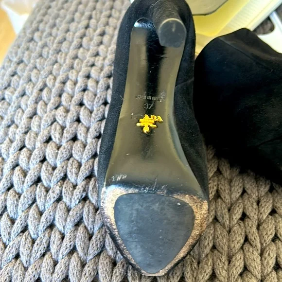 Prada Black Suede Platform Stilletto Ankle Boots - Picture 8 of 11